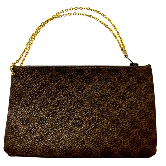 Céline Brown Monogram Macadam Pouch Chain Wristlet Vintage - Picture 2 of 13
